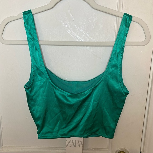 Green Silk Zara Crop-top Small - Picture 2 of 3